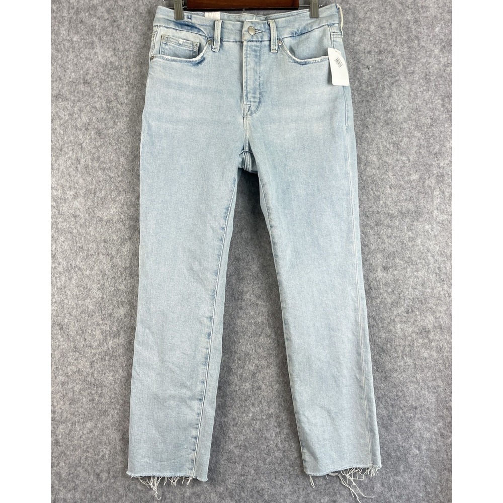 Good American Good Legs Raw Hem Cigarette Jeans Womens 8/29 Indigo145 Wash NWT